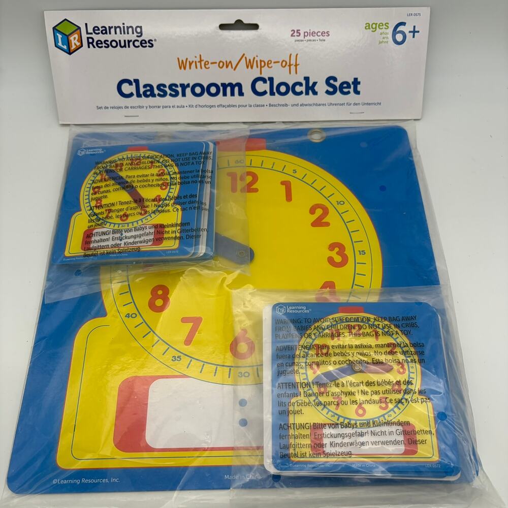 Learning Resources Write-on/Wipe-off Classroom Clock Set LER 0575 New